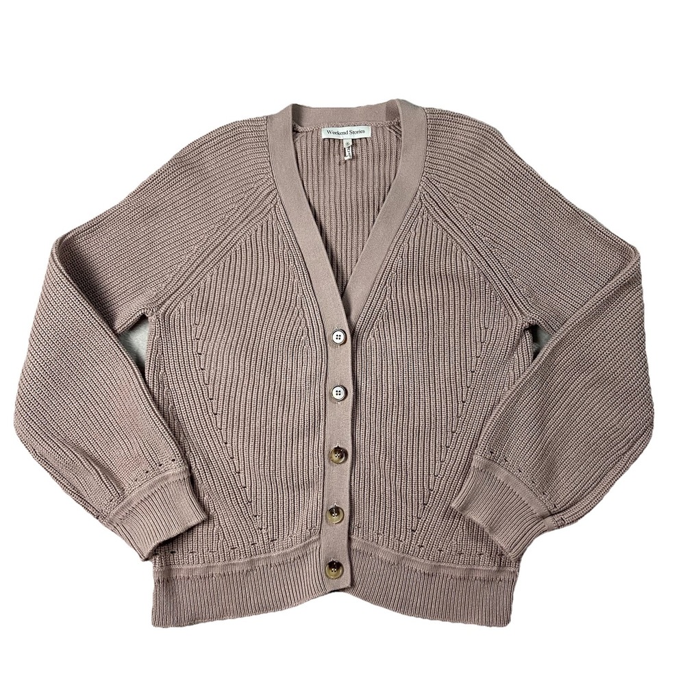 Weekend Stories Long Sleeve Cardigan V-neck Dusty Pink Women's S Classic Luxe